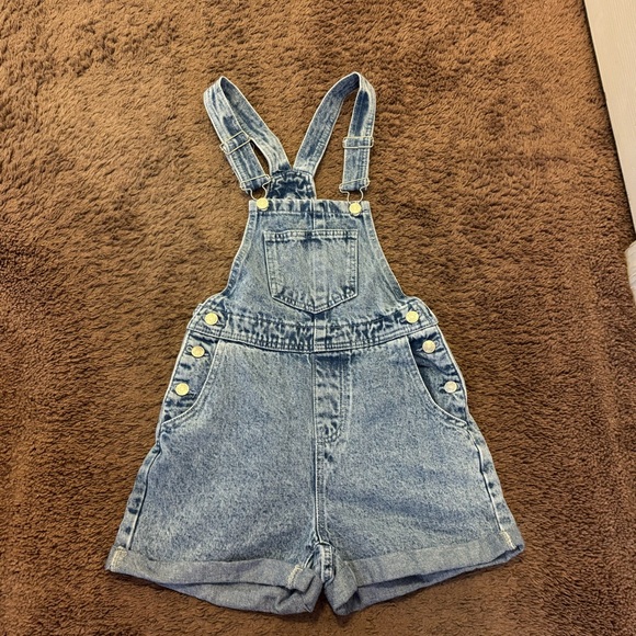 2 FOR $20 SHEIN Distressed Denim Short Overalls Bibs Acid Wash Stretch 2 - Picture 2 of 8